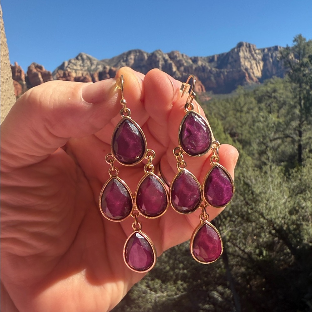 Elegant Gold and Purple Teardrop Earrings